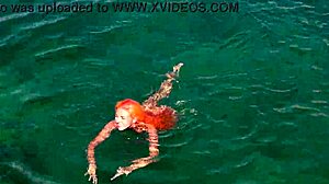 Naked Skinny Girl Flashing Shaved Pussy Outdoors in Blue Water