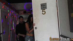 Fucked whore blows huge black cock. She takes creampie in hardcore interracial gloryhole sucking session.