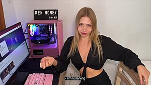 Blonde college girlfriend teases in thong panties outdoors with cute pov moaning 😏