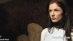 busty lesbian slave preps for big black strapon action on her pussy! 🔥😈