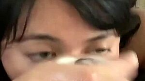 Sloppy asian slut gawks that big black cock! She deepthroats and swallows cumshot thoroughly!