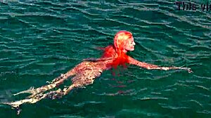 Naked Skinny Girl Flashing Shaved Pussy Outdoors in Blue Water