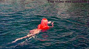 Naked Skinny Girl Flashing Shaved Pussy Outdoors in Blue Water