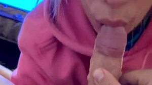 Hoodie Cumshot With Blonde Babe Blowjob