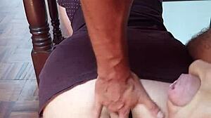 the young 18+ housewife stepmom got stuck under the bed. her stepson found her and fucked her hairy pussy hard until cum covered her face.