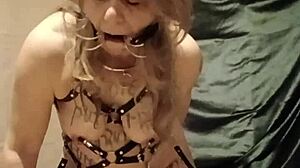 esclave f autoséance with harnais tags pute uro and magicwand in bdsm bondage as french housewife maid slave