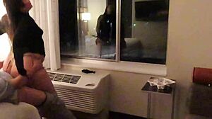 we're having fun in a see through short dress around hotel public areas