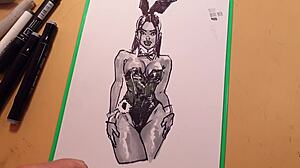 drawn hot sexy girl in latex quick sketch with markers wow!