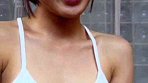 Sporty Japanese Babe in Bra and Lacy Panties Swallows Cum with Huge Ass Revealed