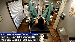 donna leigh arrives for tampa university entrance physical in nurse outfit with gloves heels and redhead spreading in hospital