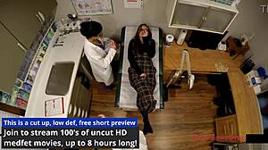 donna leigh arrives for tampa university entrance physical in nurse outfit with gloves heels and redhead spreading in hospital