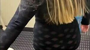 we're having fun in a see through short dress around hotel public areas