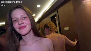 we're behind the scenes with crazy hardcore fucking, girl shoves feet in milf's mouth for wet cunt squirt