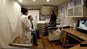 donna leigh arrives for tampa university entrance physical in nurse outfit with gloves heels and redhead spreading in hospital