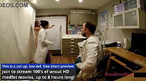 donna leigh arrives for tampa university entrance physical in nurse outfit with gloves heels and redhead spreading in hospital