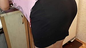 I secretly masturbate next to stepmom in kitchen wearing jeans and miniskirt 😏