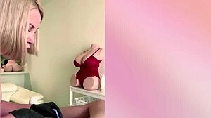 in a hospital setting a russian blonde nurse in latex gloves gives her patient a kinky handjob. she makes him cum hard with her petite body