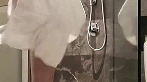 Adorable Brunette College Student Newyokumaimai Takes Cute Solo Shower In Ponytail.