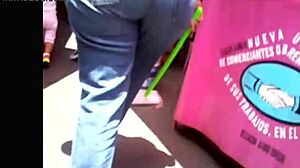 Big-ass woman spotted on the street in jeans.