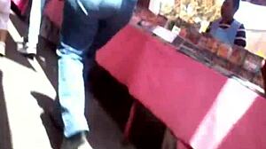 Big-ass woman spotted on the street in jeans.