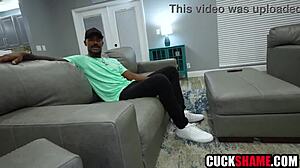 Cuckold husband invites black buddy to fuck wife with big black cock in hardcore interracial squirting. She bends over for doggystyle pounding on small tits.