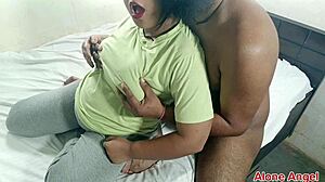 the pregnant stepmother felt her natural tits and pussy getting fingered in homemade amateur style by young guy.