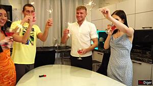 Amateur Brunette College Students Celebrate New Years Eve At Party With Group Sex. They Do Blowjob Cowgirl Riding Doggystyle Missionary Cumshot Facial.