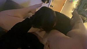 this passionate housewife strips lingerie and fishnets for interracial creampie. she moans as he licks pussy and fucks tight wet hole hard.