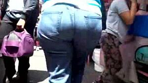 Big-ass woman spotted on the street in jeans.