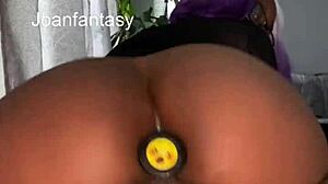 Joanfantasy Enjoys Quick Solo Masturbation with Buttplug and Dildo in Sheer Top