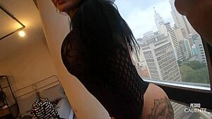 Bodybuilder babe with big tits and juicy ass gets deepthroat blowjob and pussy licked in lingerie without condom for more pleasure.