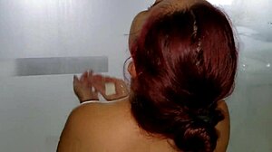 Redhead wife takes backstage shower after homemade session
