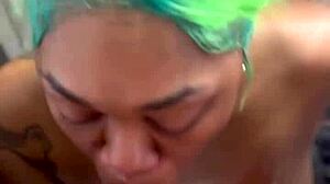 ebony guy trains his throat on ghetto ass, licking balls deeply in wet pov session.