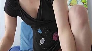 gorgeous trans gf casually dildos her fat ass, then cums for you with ass to mouth fun