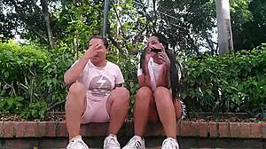 omg these two horny colombian lesbians are masturbating their asses in a public park, so wild! 🔥😈