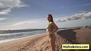 Naughty busty blonde teen 18+ Sahara Skye sucks friend Charles Dera's big cock at beach