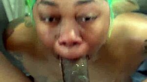 ebony guy trains his throat on ghetto ass, licking balls deeply in wet pov session.