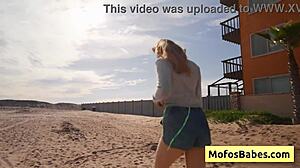 Naughty busty blonde teen 18+ Sahara Skye sucks friend Charles Dera's big cock at beach