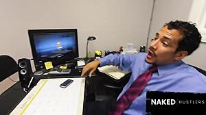 Secretary meets boss for casting interview in office. She deepthroats his huge cock early, choking and gagging with her big natural tits.