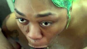 ebony guy trains his throat on ghetto ass, licking balls deeply in wet pov session.