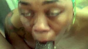 ebony guy trains his throat on ghetto ass, licking balls deeply in wet pov session.