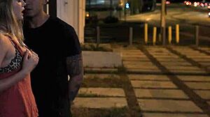 Stranded teen amateur gets bound and dominated in rough outdoor doggystyle riding with public pickup vibes.