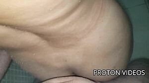 Redhead wife takes backstage shower after homemade session