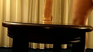 Chubby white girl experiences intense homemade orgasm while riding a big dildo until squirting everywhere