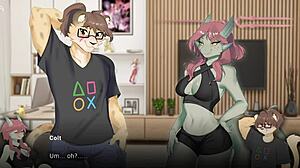 Shy Otaku Weeb Gets Seduced by Sexy Furry Maid in Hentai Game with Creampie and Titty Action