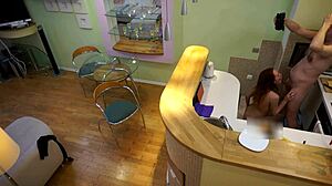 Horny young redhead gets pounded doggystyle by old stepdad in kitchen