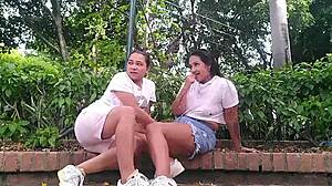 omg these two horny colombian lesbians are masturbating their asses in a public park, so wild! 🔥😈