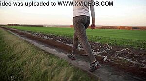 Milf teases with tight leopard leggings in spandex for ass worship fetish. She shows off voyeur sport yoga style.