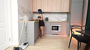 My Tattooed New Slutty Cleaner Moans Loudly As I Bend Her Over The Kitchen Table For A Quick Doggy Fuck And Cum All Over Her Cute Face