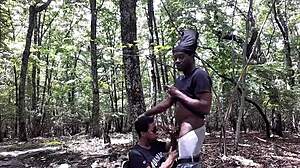 Southern Ass Licking And Deep Throat Action With Black Couple In Wet Outdoor Forest